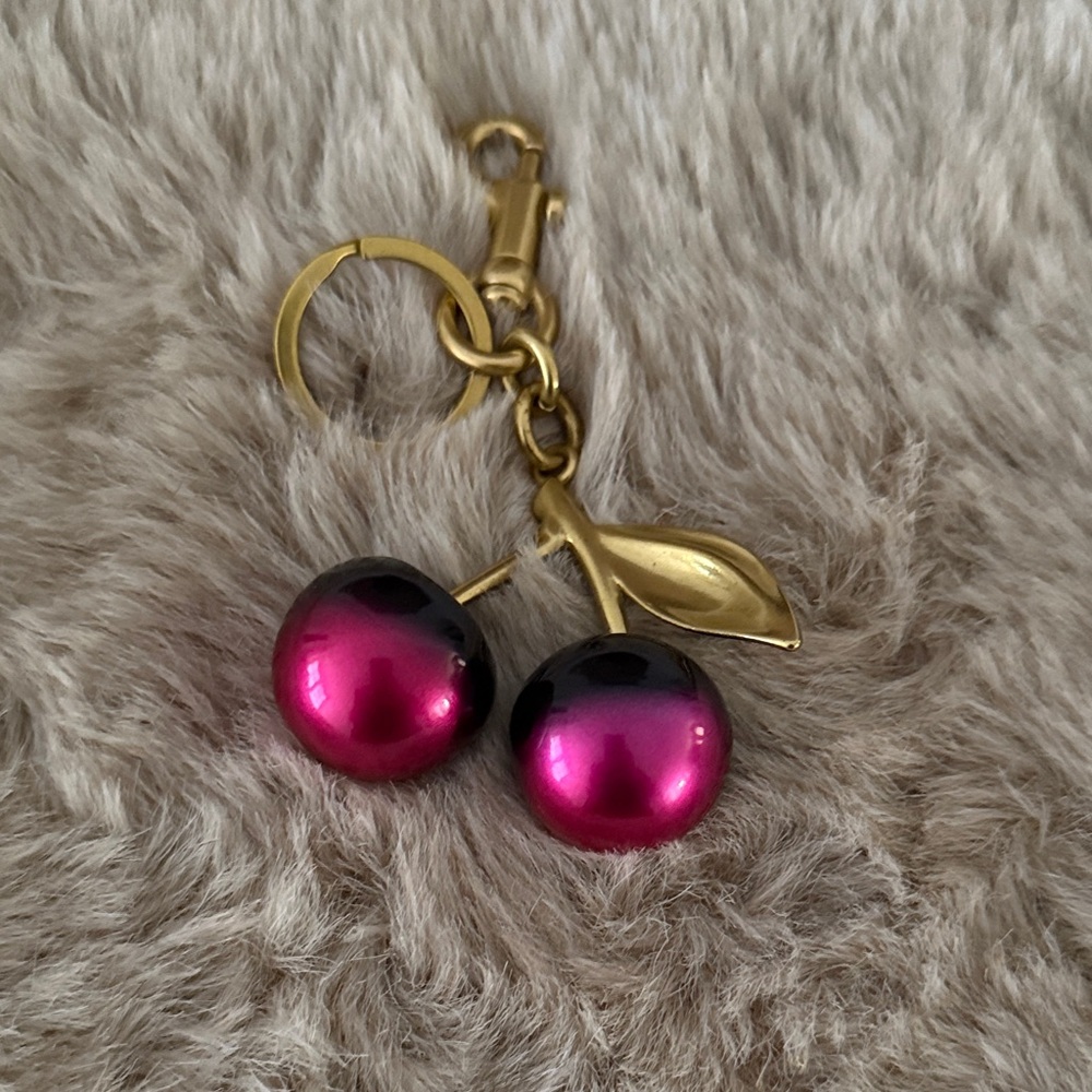 2 tone black  and Purple Cherry Keychain. Gold tone hardware - Picture 1 of 4
